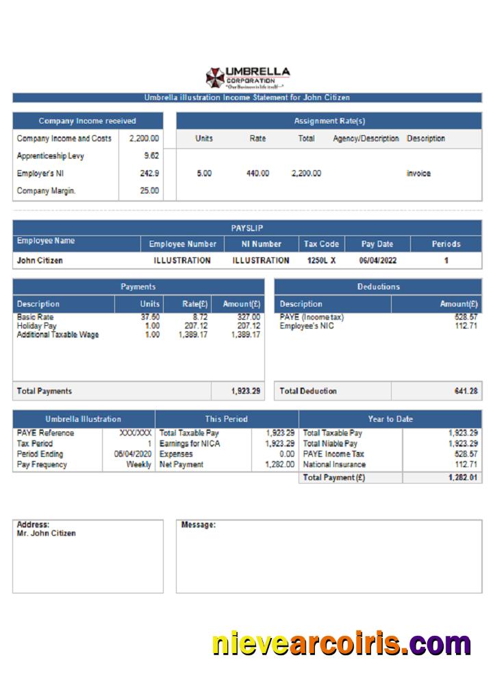 USA Umbrella pharmaceutical company pay stub